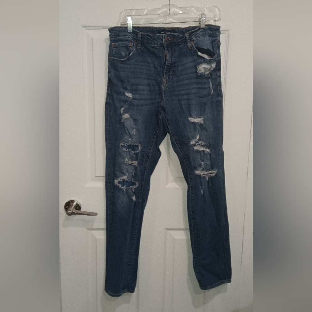 Aeropostale Men's Dark Blue Distressed Skinny Jeans